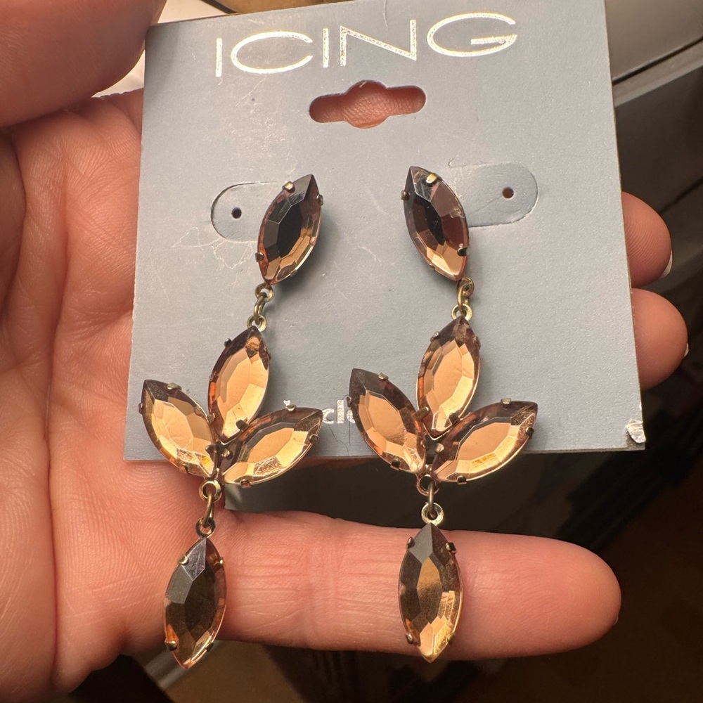 Elegant Golden Brown Rhinestone Drop Earrings